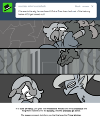 Size: 666x809 | Tagged: safe, artist:egophiliac, imported from derpibooru, princess luna, oc, oc:serenitatis, octopus, sea pony, moonstuck, derp, filly, lunoctopus, monochrome, poseidon's peruke, unamused, woona, woonoggles, you dun goofed, younger