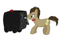 Size: 1480x907 | Tagged: safe, artist:arctic-lux, imported from derpibooru, doctor whooves, time turner, pony, bass cannon, doctor who, male, mouth hold, solo, sonic screwdriver, stallion