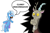 Size: 1500x1000 | Tagged: safe, artist:littletigressda, artist:moonlightfan, imported from derpibooru, discord, trixie, pony, to where and back again, angry, bipedal, bloodshot eyes, dialogue, discord is not amused, frown, looking at each other, open mouth, unamused, yelling