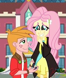 Size: 437x518 | Tagged: safe, artist:swintpony, imported from derpibooru, big macintosh, fluttershy, equestria girls, canterlot high, engagement ring, fall formal outfits, fluttermac, graduation, male, marriage proposal, ring, shipping, straight