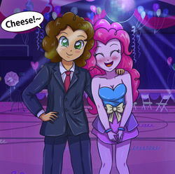 Size: 3507x3472 | Tagged: safe, artist:sumin6301, imported from derpibooru, cheese sandwich, pinkie pie, equestria girls, blushing, canterlot high, cheesepie, clothes, cute, equestria girls-ified, fall formal, fall formal outfits, male, photo, prom, shipping, straight, suit