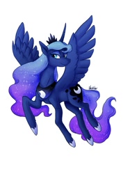 Size: 579x819 | Tagged: safe, artist:veskler, imported from derpibooru, princess luna, female, flying, simple background, solo