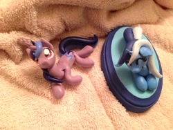 Size: 640x480 | Tagged: safe, artist:triplerainbowdash, imported from derpibooru, minuette, sea swirl, pony, unicorn, craft, duo, figurine, lying down, photo, prone, sculpture, traditional art