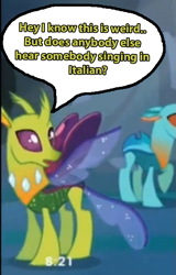 Size: 407x637 | Tagged: safe, edit, edited screencap, imported from derpibooru, screencap, cornicle, lokiax, changedling, changeling, to where and back again, background changeling, cropped, speech bubble, spread wings, wings, winx club