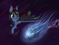 Size: 2302x1751 | Tagged: safe, artist:itresad, imported from derpibooru, oc, oc only, comet, flying, smiling, solo, space, stars