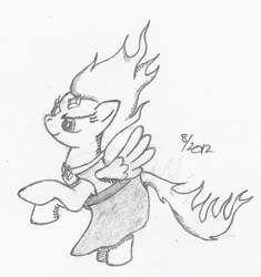 Size: 957x1017 | Tagged: safe, artist:arctic-lux, imported from derpibooru, spitfire, adventure time, crossover, female, flame princess, monochrome, solo, spitfiery, traditional art