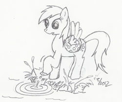 Size: 1221x1023 | Tagged: safe, artist:arctic-lux, imported from derpibooru, derpy hooves, pegasus, pony, female, mare, monochrome, solo, traditional art, water wings