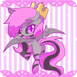 Size: 1024x1024 | Tagged: artist needed, safe, artist:riouku, imported from derpibooru, oc, oc only, oc:regio, demon pony, clothes, collar, crown, jewelry, looking at you, looking back, looking back at you, regalia, socks, solo, stockings, striped socks