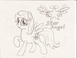 Size: 2256x1700 | Tagged: safe, artist:tay-houby, imported from derpibooru, oc, oc only, oc:star angel, oc:starangle, pegasus, pony, black and white, cutie mark, grayscale, monochrome, solo