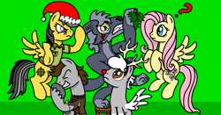 Size: 1212x633 | Tagged: safe, artist:tay-houby, imported from derpibooru, daring do, fluttershy, oc, oc:tay, oc:vladimir, brayan, christmas, holly, holly mistaken for mistletoe