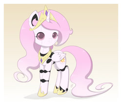 Size: 1000x875 | Tagged: safe, artist:jdan-s, imported from derpibooru, princess celestia, oc, oc:cyberia heart, pony, robot, robot pony, cewestia, clothes, costume, cute, female, gradient background, pink-mane celestia, pun, smiling, solo, visual pun, younger