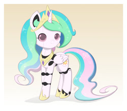 Size: 1000x875 | Tagged: safe, artist:jdan-s, imported from derpibooru, princess celestia, oc, oc:cyberia heart, pony, robot, robot pony, clothes, costume, female, gradient background, pun, robolestia, smiling, solo, visual pun