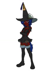 Size: 1039x1476 | Tagged: safe, artist:linedraweer, imported from derpibooru, oc, oc only, oc:emberfrost, anthro, plantigrade anthro, anthro oc, clothes, commission, costume, halloween, hat, solo, witch