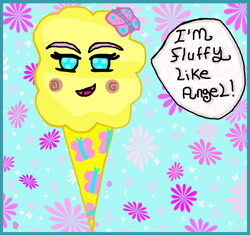 Size: 3000x2817 | Tagged: safe, artist:lyraalluse, imported from derpibooru, fluttershy, 1000 hours in ms paint, cotton candy, digital art, food, ms paint, nightmare fuel, solo, transformation, wat
