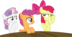 Size: 15466x8051 | Tagged: safe, artist:cyanlightning, imported from derpibooru, apple bloom, scootaloo, sweetie belle, twilight time, .svg available, absurd resolution, cutie mark crusaders, simple background, surprised, transparent background, unamused, vector