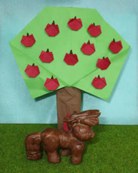 Size: 1872x2340 | Tagged: safe, artist:malte279, imported from derpibooru, applejack, apple tree, carving, origami, soapstone