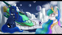 Size: 3920x2205 | Tagged: safe, artist:dezdark, imported from derpibooru, princess celestia, princess luna, crossover, futurama, night guard