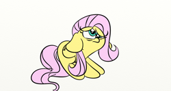 Size: 1366x728 | Tagged: safe, artist:littleflaky, imported from derpibooru, fluttershy, confluttershy, confused, faic, female, floppy ears, folded wings, missing cutie mark, scared, simple background, solo, white background
