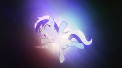 Size: 1920x1080 | Tagged: safe, artist:chipmagnum, artist:hubert205, imported from derpibooru, minuette, pony, unicorn, eyes closed, female, happy, lens flare, mare, open mouth, prancing, solo, vector, wallpaper