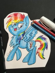 Size: 1024x1365 | Tagged: safe, artist:colorsoulmlp, imported from derpibooru, rainbow dash, female, smiling, solo, traditional art, wings