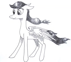 Size: 1200x1050 | Tagged: safe, artist:pony-from-everfree, imported from derpibooru, oc, oc only, oc:apple kiwi, pegasus, pony, ink, monochrome, prize, solo