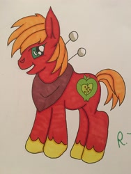 Size: 3024x4032 | Tagged: safe, artist:rainbowtashie, imported from derpibooru, big macintosh, earth pony, pony, alternate style, male, markers, smiling, solo, stallion, traditional art