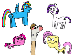 Size: 1871x1414 | Tagged: safe, artist:skiddlezizkewl, imported from derpibooru, applejack, fluttershy, pinkie pie, rainbow dash, rarity, quality, sock puppet, wat, why