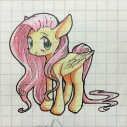 Size: 1856x1856 | Tagged: safe, artist:unousaya, imported from derpibooru, fluttershy, blushing, cute, female, graph paper, looking at you, simple background, smiling, solo, traditional art