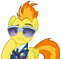 Size: 4169x4067 | Tagged: safe, artist:sketchmcreations, imported from derpibooru, spitfire, pegasus, pony, top bolt, absurd resolution, aviator glasses, aviator sunglasses, clothes, female, hoof on chin, necktie, raised eyebrow, shirt, show accurate, simple background, solo, sunglasses, transparent background, uniform, vector, wonderbolts dress uniform