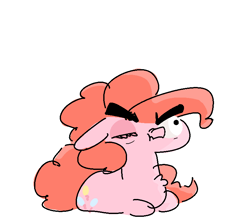 Size: 799x716 | Tagged: safe, artist:nobody, imported from derpibooru, part of a set, pinkie pie, angry, chest fluff, eyebrows, faic, female, floppy ears, looking at something, nose wrinkle, one eye closed, ponk, prone, reaction image, scrunchy face, simple background, solo, white background