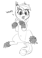 Size: 1280x1788 | Tagged: safe, artist:pabbley, imported from derpibooru, applejack, original species, timber pony, timber wolf, belly button, cute, female, grayscale, jackabetes, monochrome, solo, species swap, timber wolfified, timberjack