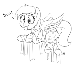 Size: 1280x1119 | Tagged: safe, artist:pabbley, imported from derpibooru, derpy hooves, pegasus, pony, clothes, costume, cute, derpabetes, female, flying, grayscale, mare, monochrome, mummy, solo, spooky, tongue out