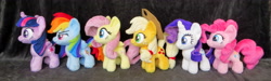 Size: 3988x1203 | Tagged: safe, artist:fireflytwinkletoes, imported from derpibooru, applejack, fluttershy, pinkie pie, rainbow dash, rarity, twilight sparkle, alicorn, pony, irl, mane six, photo, plushie, twilight sparkle (alicorn)