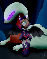 Size: 2000x2500 | Tagged: safe, artist:otpl, imported from derpibooru, oc, oc only, oc:whimsy whisky, bat, bat pony, pony, wyvern, collar, cutie mark, feather ears, gigginox, monster hunter 3 ultimate