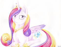 Size: 1280x979 | Tagged: safe, artist:causticeichor, imported from derpibooru, princess cadance, female, solo, traditional art, watercolor painting