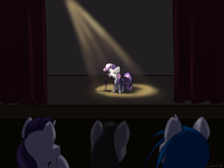 Size: 1280x960 | Tagged: safe, artist:causticeichor, imported from derpibooru, dj pon-3, octavia melody, rarity, sweetie belle, vinyl scratch, singing, stage