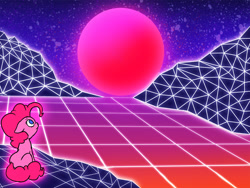 Size: 1000x750 | Tagged: safe, artist:slamjam, imported from derpibooru, pinkie pie, aesthetics, color porn, female, glow, glowing, missing cutie mark, polygons, solo, synthwave, vaporwave