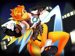 Size: 8000x6000 | Tagged: safe, artist:handmantoot, imported from derpibooru, spitfire, anthro, plantigrade anthro, absurd resolution, crossover, female, overwatch, solo, tracer