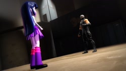 Size: 1920x1080 | Tagged: safe, artist:razethebeast, imported from derpibooru, twilight sparkle, equestria girls, 3d, clothes, confrontation, duo, ninja gaiden, ryu hayabusa, skirt, source filmmaker