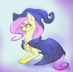 Size: 1720x1680 | Tagged: safe, artist:eternalsubscriber, imported from derpibooru, fluttershy, cape, chest fluff, clothes, female, hat, solo, witch hat