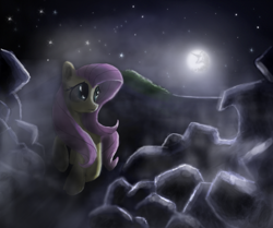 Size: 3600x3005 | Tagged: safe, artist:phendyl, imported from derpibooru, fluttershy, female, full moon, looking back, mare in the moon, moon, night, raised hoof, solo, starry night, walking