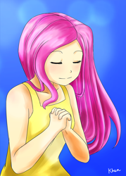 Size: 1000x1400 | Tagged: safe, artist:kprovido, imported from derpibooru, fluttershy, human, clothes, dress, eyes closed, female, humanized, praying, solo