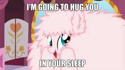 Size: 736x411 | Tagged: safe, imported from derpibooru, oc, oc only, oc:fluffle puff, pony, hug, image macro, meme, pure unfiltered evil, solo