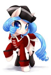 Size: 3900x5700 | Tagged: safe, artist:starshinebeast, imported from derpibooru, oc, oc only, oc:opuscule antiquity, pony, unicorn, absurd resolution, british, civilization, clothes, female, hat, line infantry, mare, red coat, redcoats, simple background, solo, transparent background, uniform