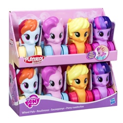 Size: 650x650 | Tagged: safe, imported from derpibooru, applejack, pinkie pie, rainbow dash, twilight sparkle, alicorn, original species, wheelpone, female, irl, merchandise, official, photo, playskool, toy, twilight sparkle (alicorn), wheel pals