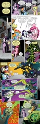 Size: 651x2000 | Tagged: safe, edit, idw, imported from derpibooru, apple bloom, applejack, fluttershy, pinkie pie, queen chrysalis, rainbow dash, rarity, scootaloo, sweetie belle, twilight sparkle, changeling, changeling queen, earth pony, pegasus, pony, unicorn, comic:friendship is dragons, spoiler:comic, armor, blast, chrono chrys, cocoon, comic, cutie mark crusaders, eyes closed, female, fight, filly, glowing horn, gritted teeth, horn, jumping, magic, magic beam, magic blast, mane six, mare, text edit, unicorn twilight