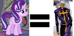 Size: 985x486 | Tagged: safe, imported from derpibooru, starlight glimmer, comparison, enrico pucci, jojo's bizarre adventure, stone ocean, weather report