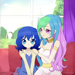 Size: 1000x1000 | Tagged: safe, artist:ichigochichi, imported from derpibooru, princess celestia, princess luna, human, clothes, cute, cutelestia, dress, humanized, lunabetes, sisters, woona, younger