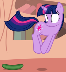 Size: 1638x1801 | Tagged: safe, artist:badumsquish, derpibooru exclusive, imported from derpibooru, twilight sparkle, pony, unicorn, adorable distress, behaving like a cat, book, bookshelf, cat scared of cucumber, context is for the weak, cucumber, cute, female, food, frown, hopping, implied pet play, jumping, looking back, mare, pronking, scared, show accurate, solo, startled, surprised, twiabetes, twilight cat, unicorn twilight, vector, wide eyes