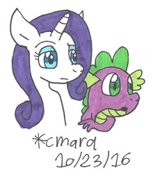 Size: 574x661 | Tagged: safe, artist:cmara, imported from derpibooru, rarity, spike, traditional art